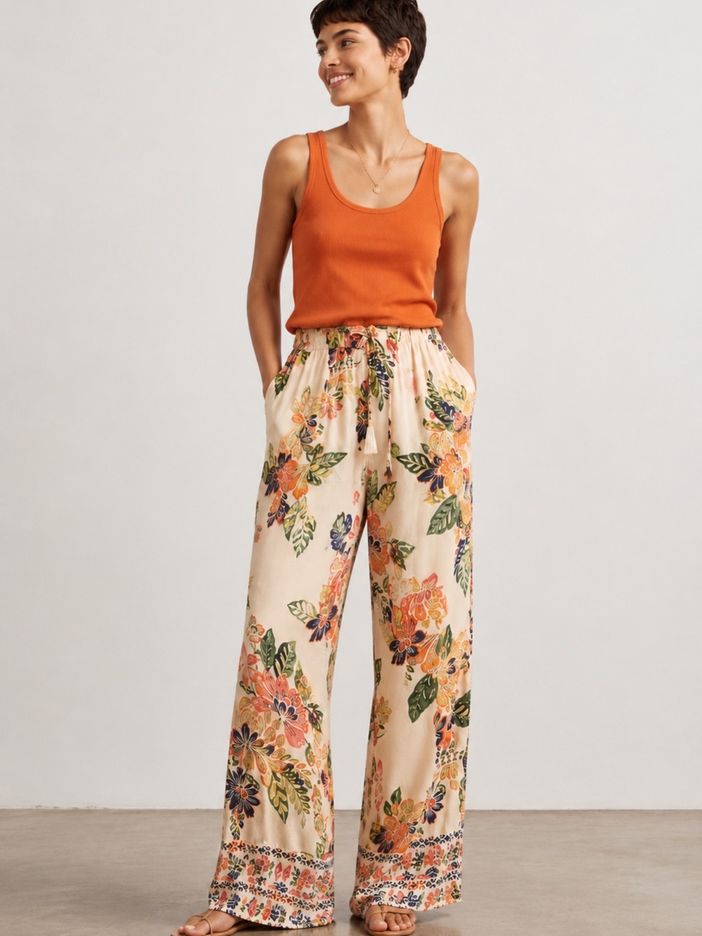 Angie Cream Floral Wide Leg Jumpsuit